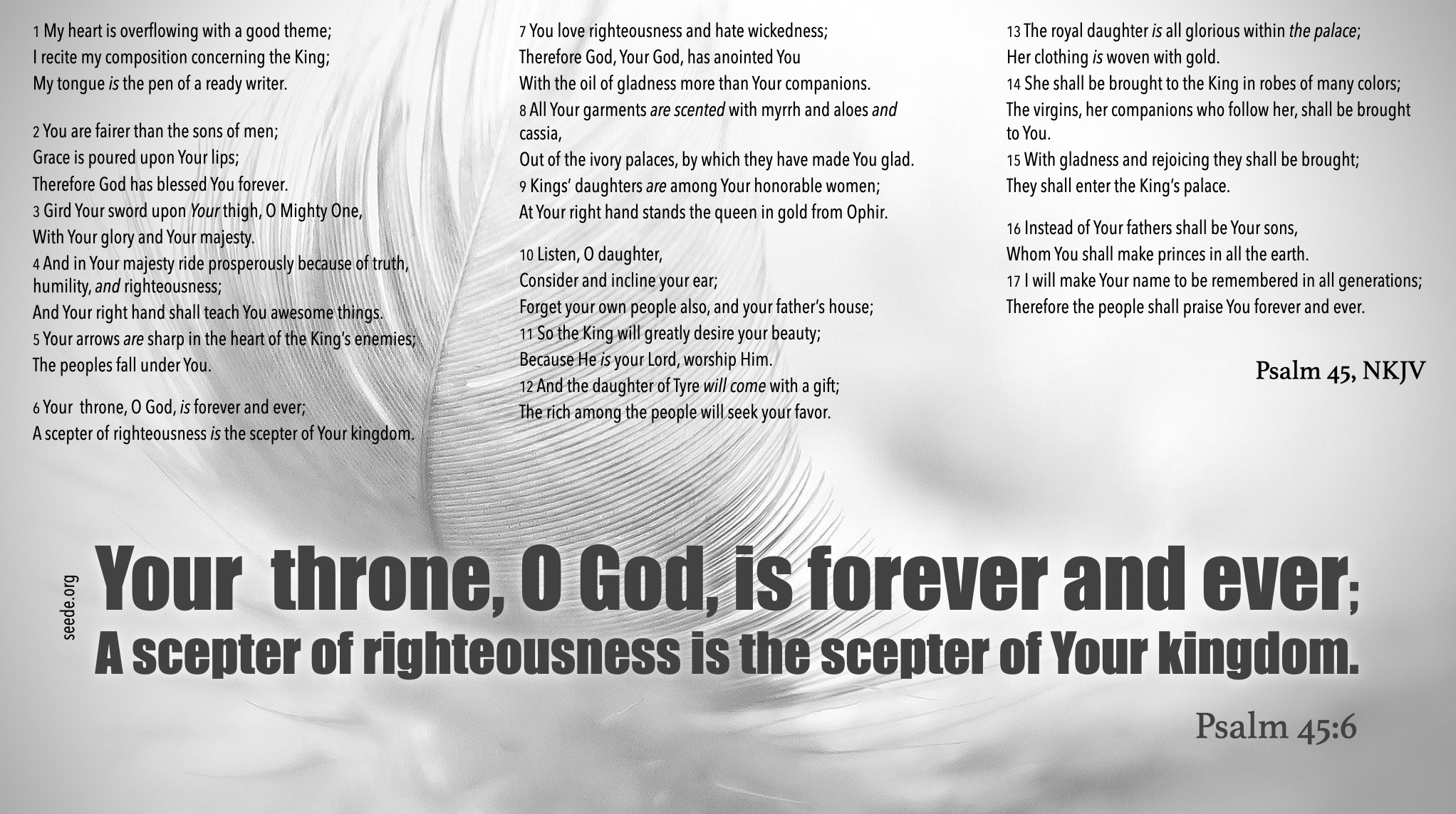 Psalm 45 Your Throne Of Righteousness O God Is Forever And Ever Seede